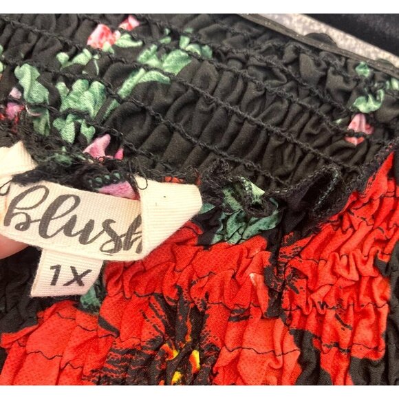 NWT Blush Off the Shoulder Black Floral Jumpsuit Womens 1X Red Lightweight XL - Picture 4 of 16